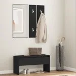 Set de mobilier pentru hol, negru, lemn prelucrat