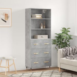 Dulap înalt, gri beton, 69,5x34x180, lemn compozit