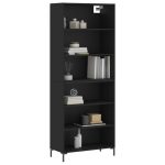 Dulap înalt, negru, 69,5×32,5×180 cm, lemn compozit