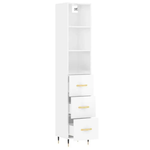 Dulap înalt, alb extralucios, 34,5x34x180 cm, lemn prelucrat