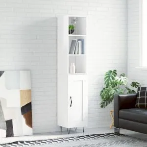 Dulap înalt, alb extralucios, 34,5x34x180 cm, lemn prelucrat