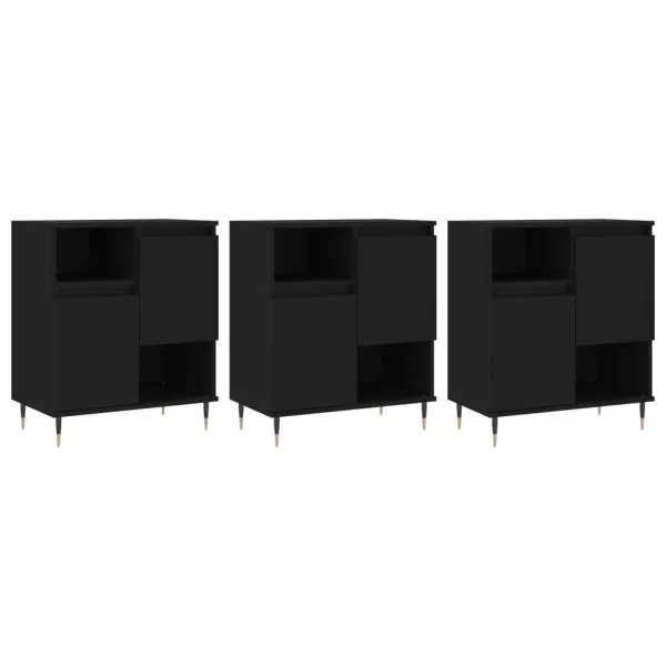 Servante, 3 piese, negru, lemn prelucrat