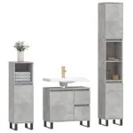 Set mobilier de baie, 3 piese, gri beton, lemn compozit