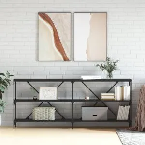 Masă consolă, negru, 180x30x75 cm, lemn prelucrat și fier