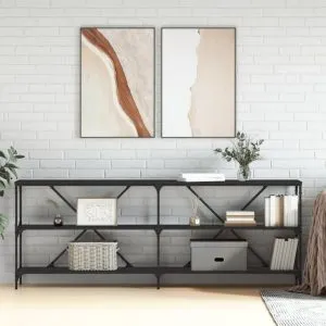 Masă consolă negru 200x30x75 cm lemn prelucrat și fier