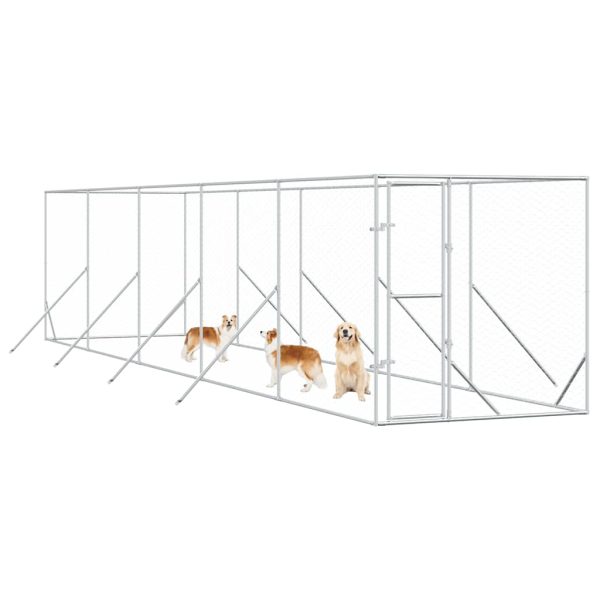 Padoc de exterior pentru câini argintiu 2x10x2m oțel galvanizat