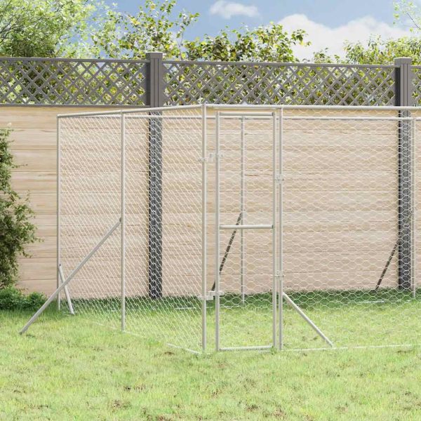 Padoc de exterior pentru câini argintiu 8x8x2 m oțel galvanizat