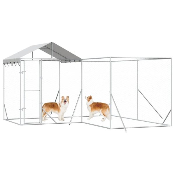 Padoc exterior cu acoperiș argintiu 4x4x2,5 m oțel galvanizat