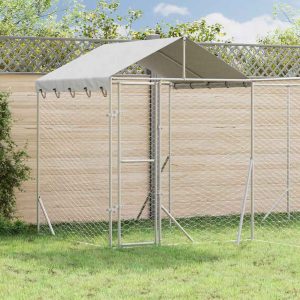 Padoc exterior cu acoperiș argintiu 4x4x2,5 m oțel galvanizat