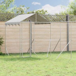 Padoc exterior cu acoperiș argintiu 10x6x2,5 m oțel galvanizat