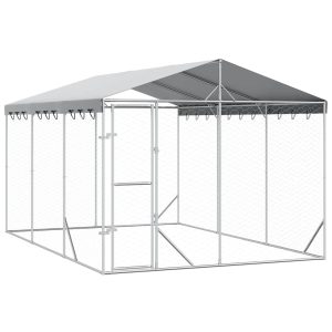 Padoc exterior cu acoperiș argintiu 3×4,5×2,5 m oțel galvanizat