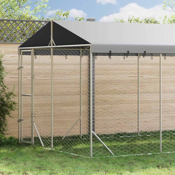 Padoc exterior cu acoperiș argintiu 3×4,5×2,5 m oțel galvanizat