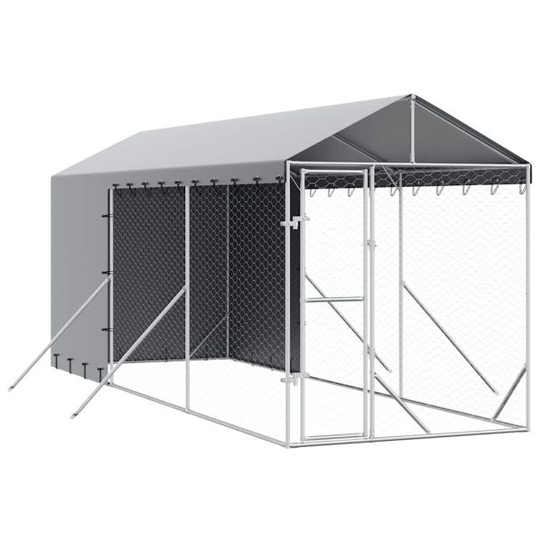 Padoc de exterior cu acoperiș argintiu 2x6x2,5m oțel galvanizat