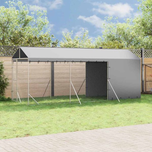 Padoc de exterior cu acoperiș argintiu 2x6x2,5m oțel galvanizat