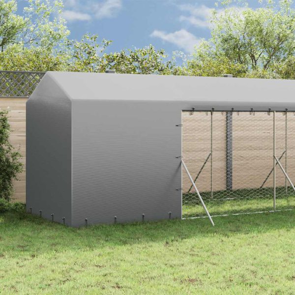 Padoc exterior cu acoperiș argintiu 2x14x2,5 m oțel galvanizat