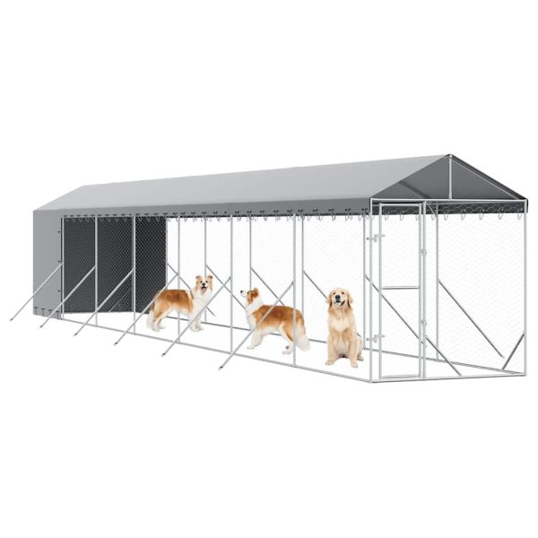 Padoc exterior cu acoperiș argintiu 2x14x2,5 m oțel galvanizat
