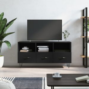 Dulap TV, negru, 102x36x50 cm, lemn prelucrat