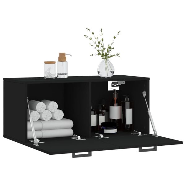 Dulap de perete, negru, 80×36,5×35 cm, lemn compozit