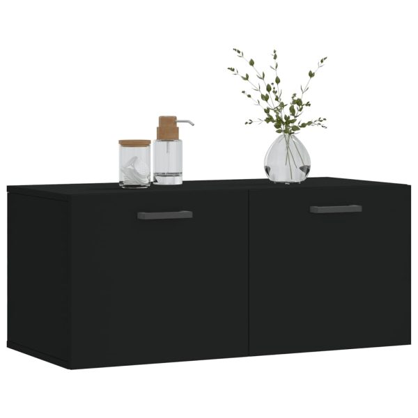 Dulap de perete, negru, 80×36,5×35 cm, lemn compozit