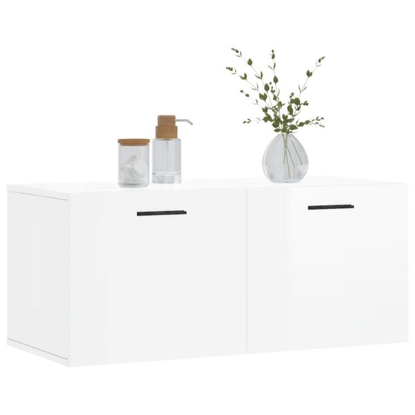 Dulap de perete, alb extralucios, 80×36,5×35 cm, lemn compozit