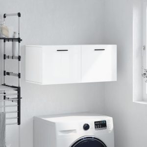 Dulap de perete, alb extralucios, 80×36,5×35 cm, lemn compozit
