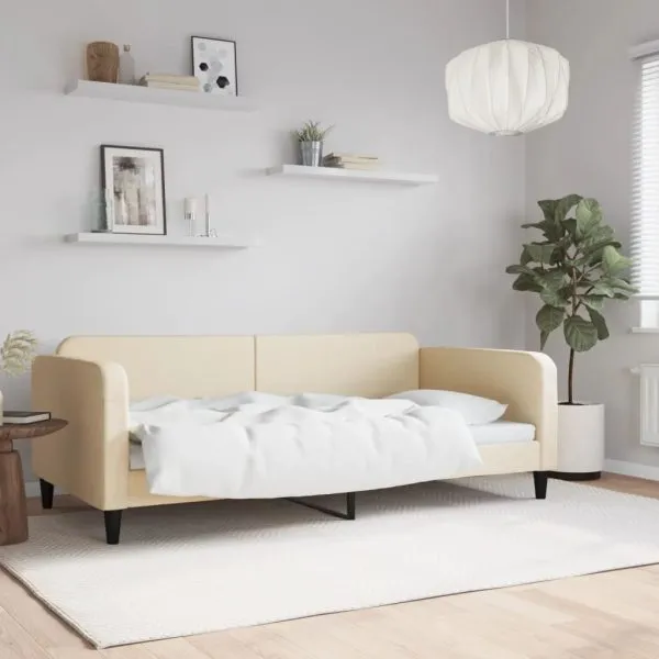 Cadru de pat, crem, 100 x 200 cm, material textil