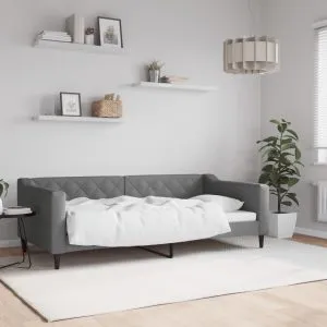 Cadru de pat, gri închis, 90×190 cm, material textil