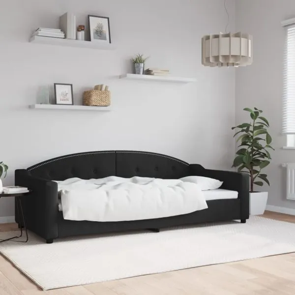 Pat de zi, negru, 90×200 cm, material textil