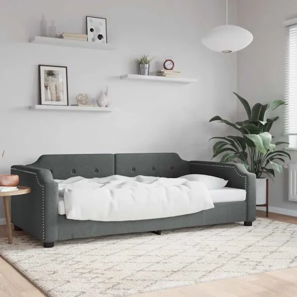 Cadru de pat, gri închis, 80×200 cm, textil