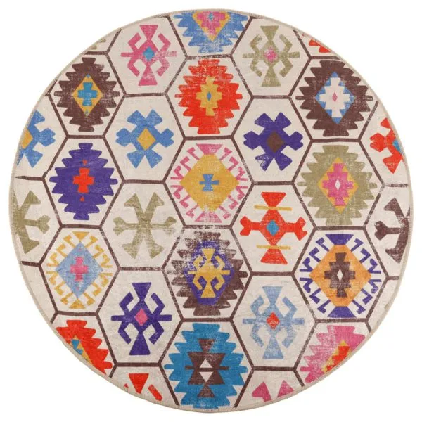 Covor lavabil, multicolor, Ø 120 cm, anti-alunecare
