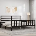 Cadru de pat cu tăblie, negru, 180×200 cm, lemn masiv