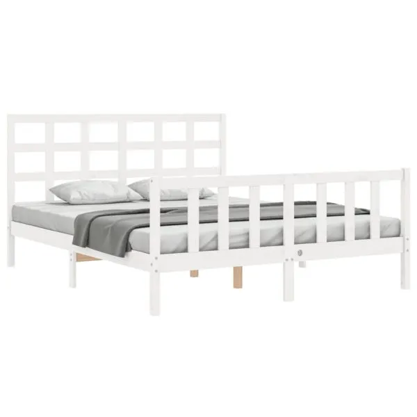 Cadru de pat cu tăblie, alb, king size, lemn masiv