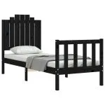 Cadru de pat cu tăblie Small Single, negru, lemn masiv