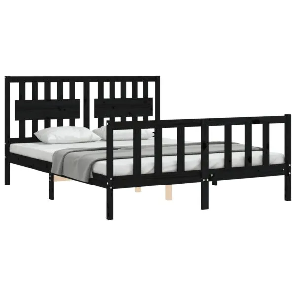 Cadru de pat cu tăblie, negru, king size, lemn masiv