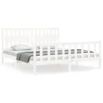 Cadru de pat cu tăblie Super King Size, alb, lemn masiv