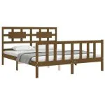 Cadru de pat cu tăblie, maro miere, king size, lemn masiv