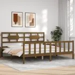Cadru pat cu tăblie, maro miere, 200×200 cm, lemn masiv