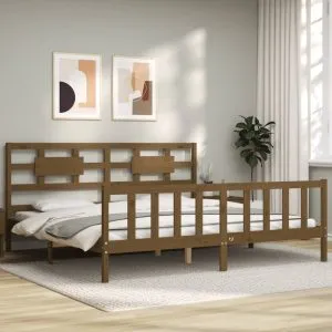 Cadru pat cu tăblie, maro miere, 200×200 cm, lemn masiv