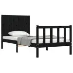 Cadru de pat cu tăblie Small Single, negru, lemn masiv