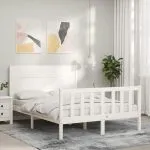 Cadru de pat fără saltea, alb, 140×200 cm, lemn masiv pin