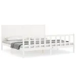 Cadru de pat cu tăblie Super King Size, alb, lemn masiv