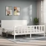 Cadru de pat cu tăblie Super King Size, alb, lemn masiv