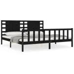 Cadru de pat cu tăblie Super King Size, negru, lemn masiv