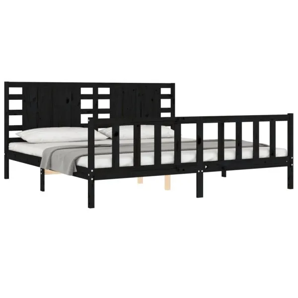 Cadru de pat cu tăblie Super King Size, negru, lemn masiv