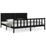 Cadru pat cu tăblie 200×200 cm, negru, lemn masiv