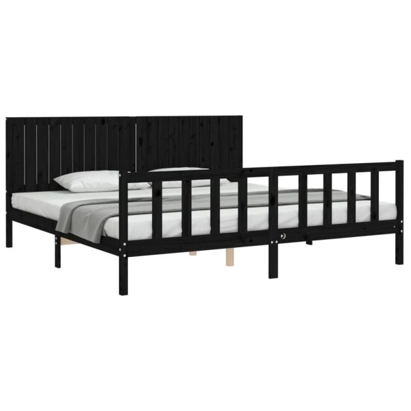 Cadru pat cu tăblie 200×200 cm, negru, lemn masiv