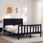 Cadru de pat cu tăblie, negru, 120×200 cm, lemn masiv
