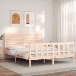 Cadru de pat cu tăblie, king size, lemn masiv
