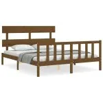 Cadru de pat cu tăblie, maro miere, king size, lemn masiv