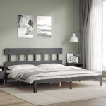 Cadru pat cu tăblie 200×200 cm, gri, lemn masiv